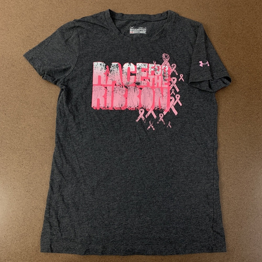 Under Armour Women's Size Small Gray Semi-Fitted T-Shirt "Race For The Ribbon"